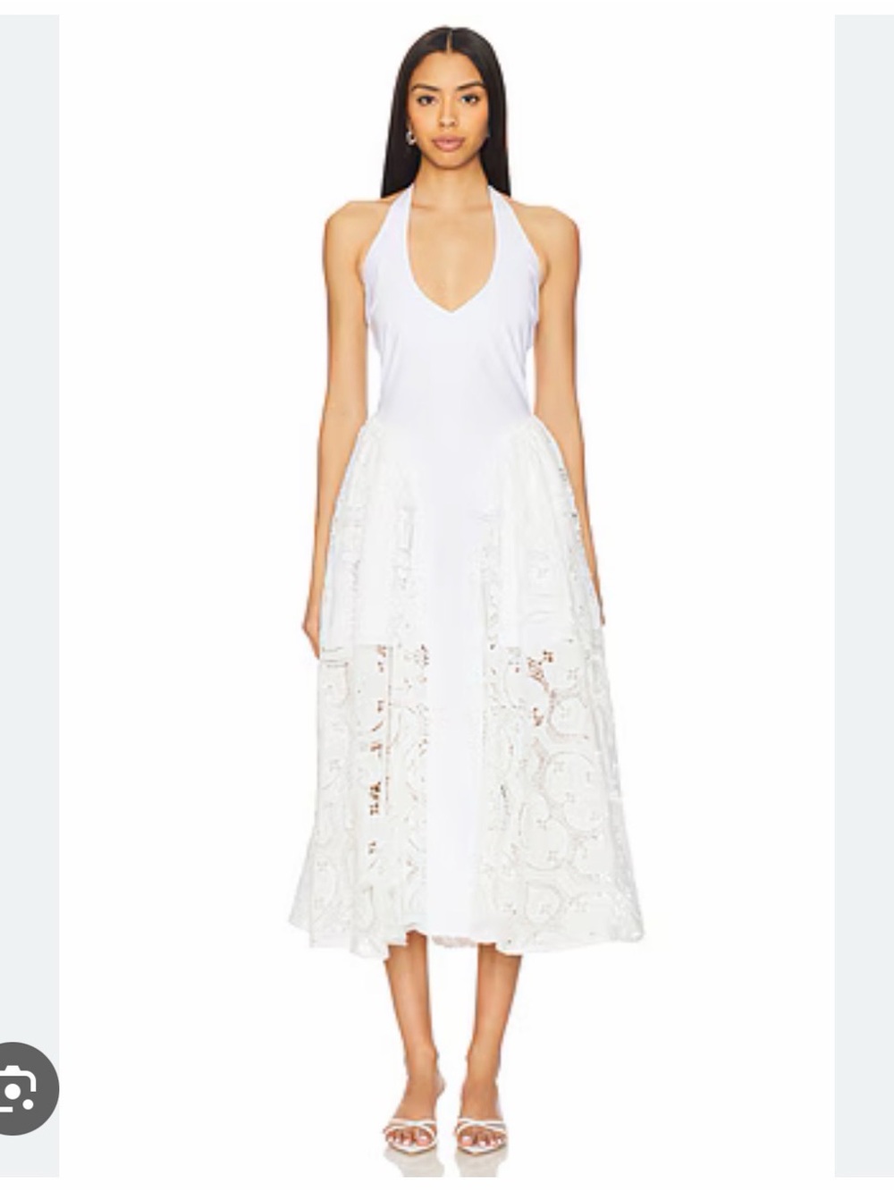 DELFI Hera White Eyelet Lace Halter Midi Dress